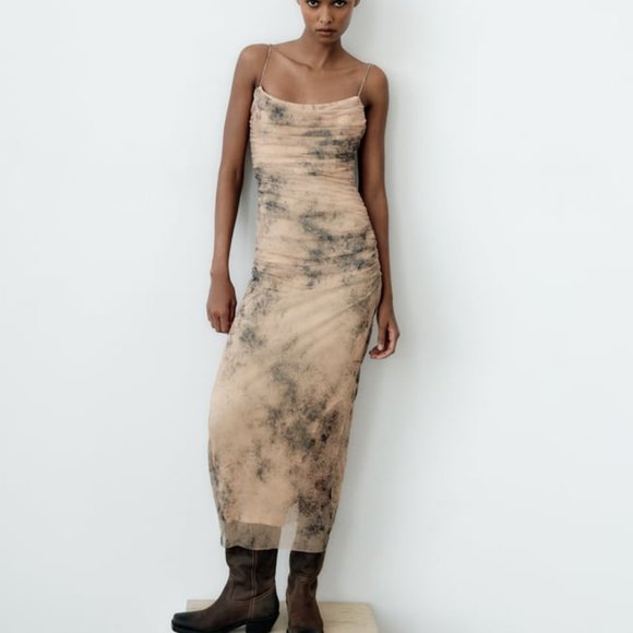NWT SAND PRINT DRESS WITH TULLE - Picture 3 of 7